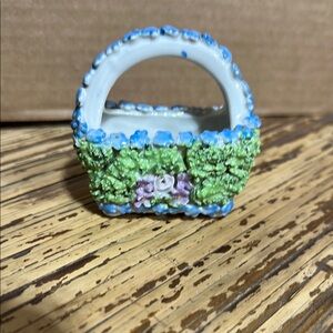 Handcrafted Ceramic Basket with Blue and Green Details